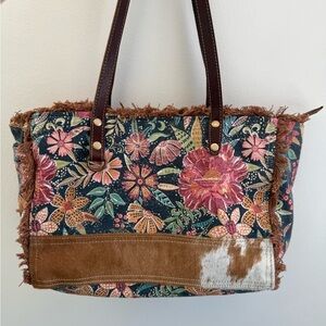 Myra Bag Floral Tote with Brown and Pink Accents